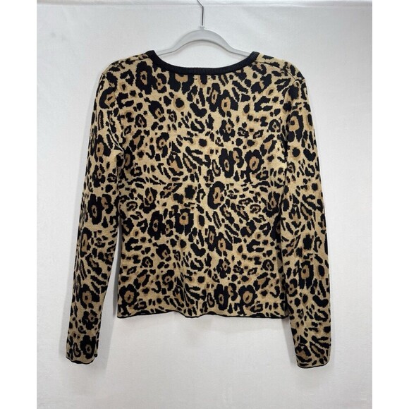 Bebe Cheetah Leopard Print Sweater Top Womens Small Tan Black V-Neck Rhinestones - Picture 5 of 9